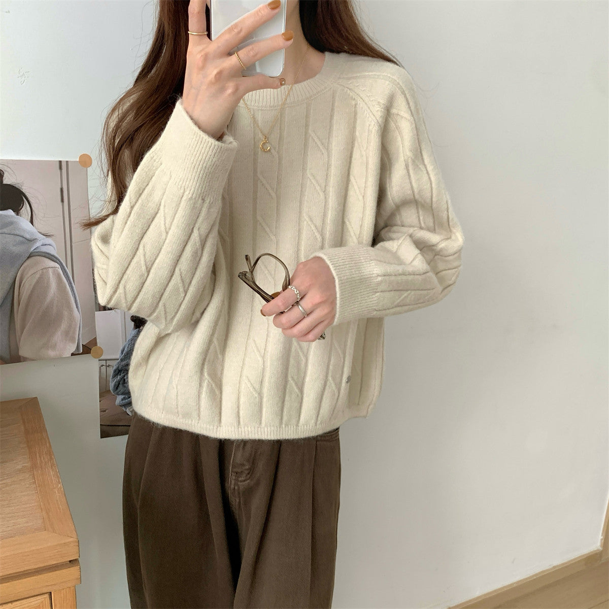Damen Grobstrickpullover Rippdesign Lässig Norvielle