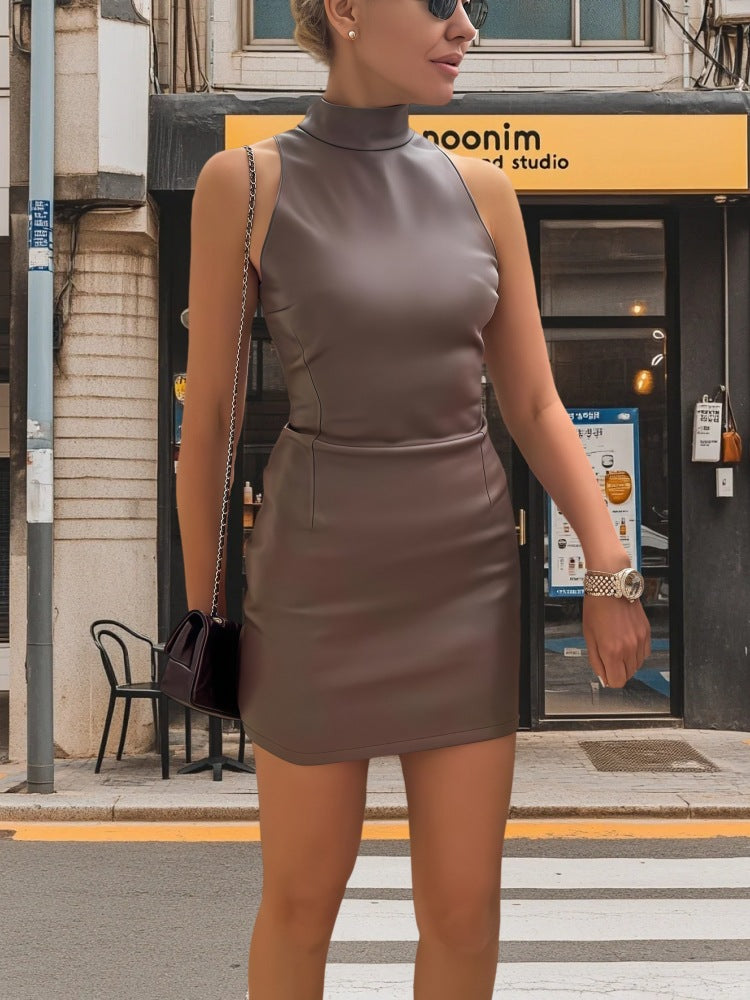 Damen Kleid Stehkragen Glänzend Norvielle