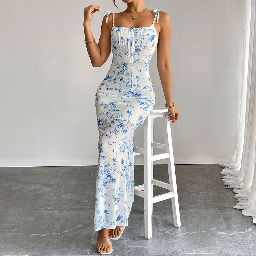Damen Maxikleid Blumenmuster Rüschendetails Norvielle