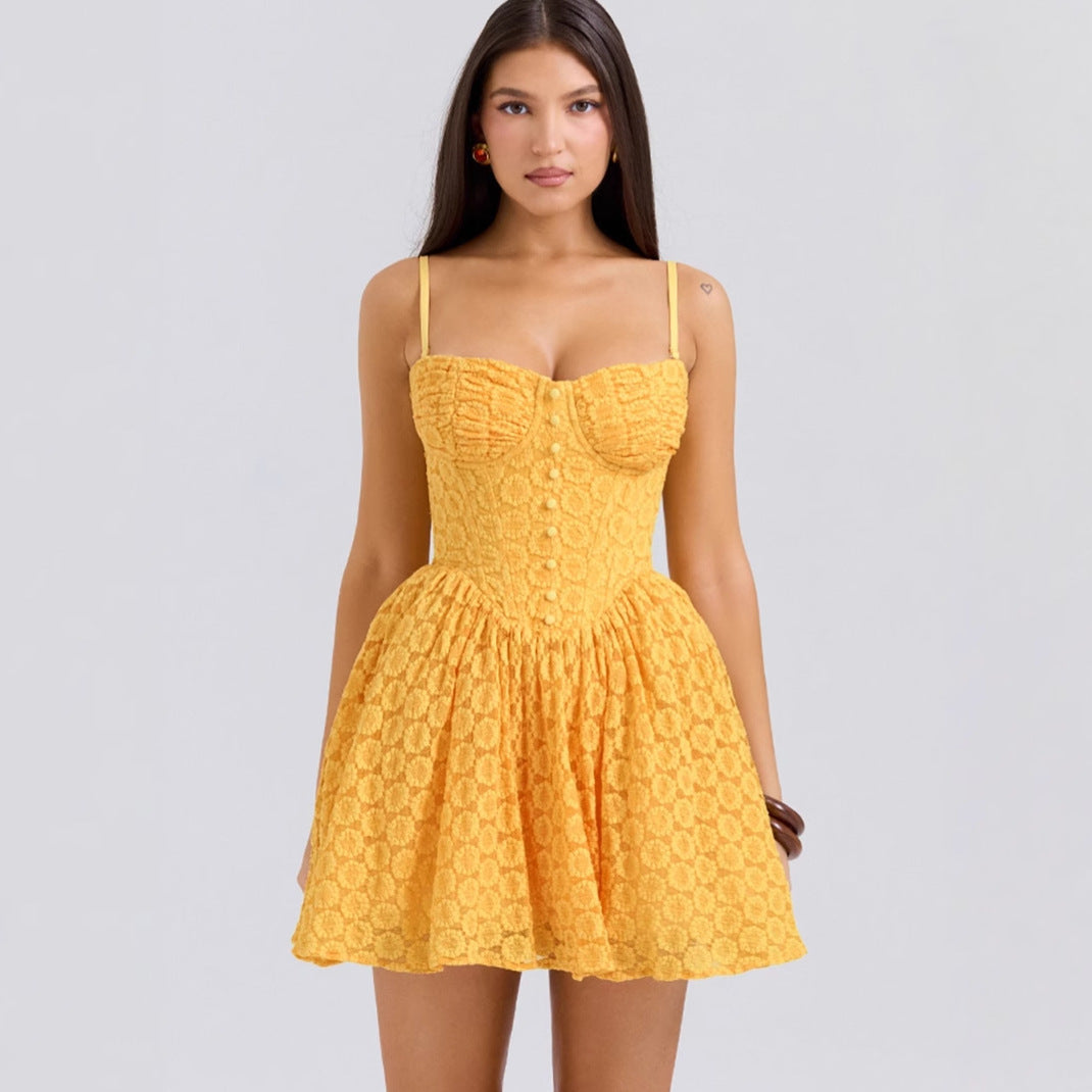 Damen Minikleid Strukturiertes Oberteil Schwingender Rock - Norvielle