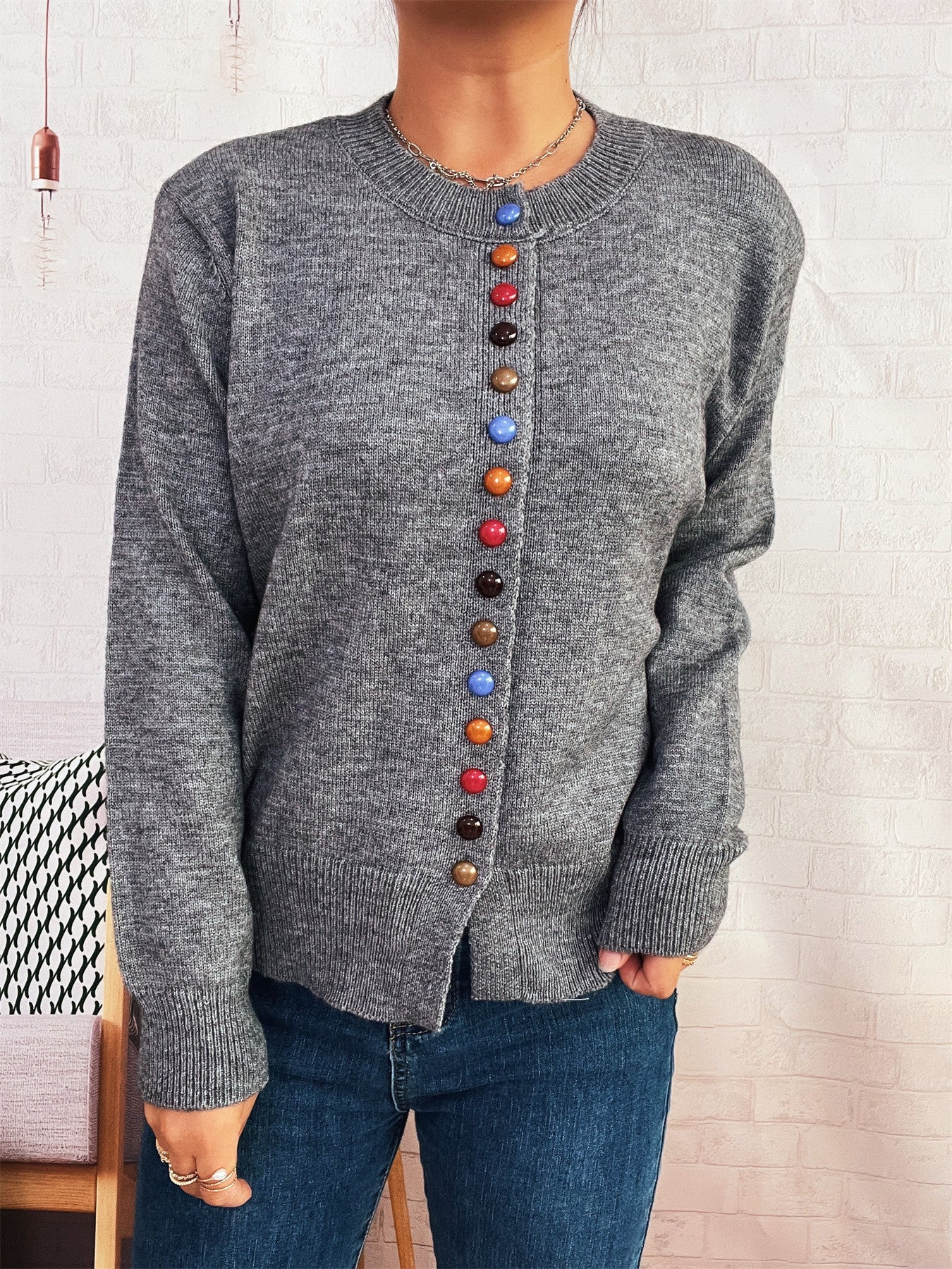 Damen Strickjacke Farbenfroh Mit Knöpfen Norvielle