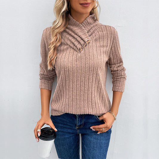 Damen Strickpullover Hochkragen Knopfdetails Norvielle - Norvielle