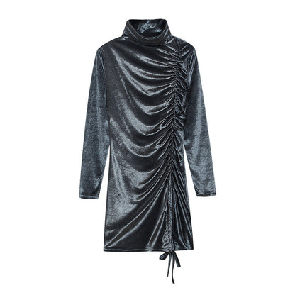 Damen Partykleid Hochgeschlossener Kragen Raffungen Norvielle