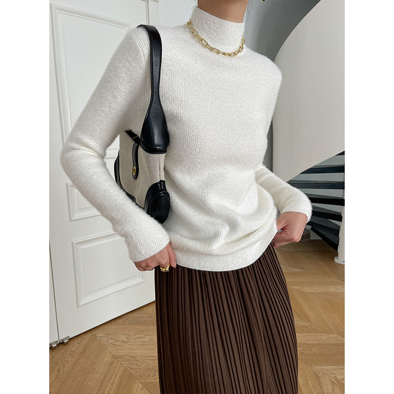 Damen Rippstrickpullover Hochkragen Tailliert Norvielle