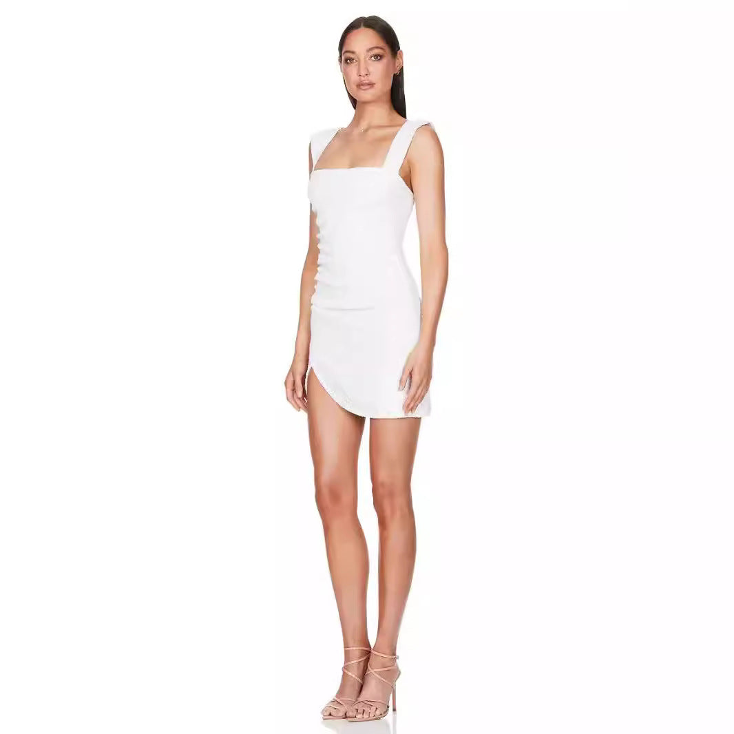 Damen Mini-Kleid Glitzernd Asymmetrisch Figurbetont