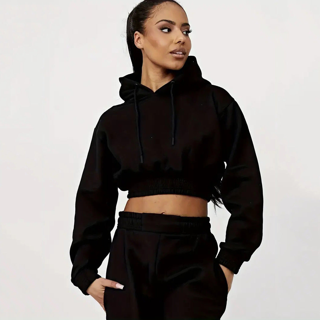 Damen Cropped Sweatanzug Elastischer Bund