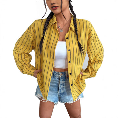 Damen Hemdbluse Streifen Leichter Stoff Bequem Weiß