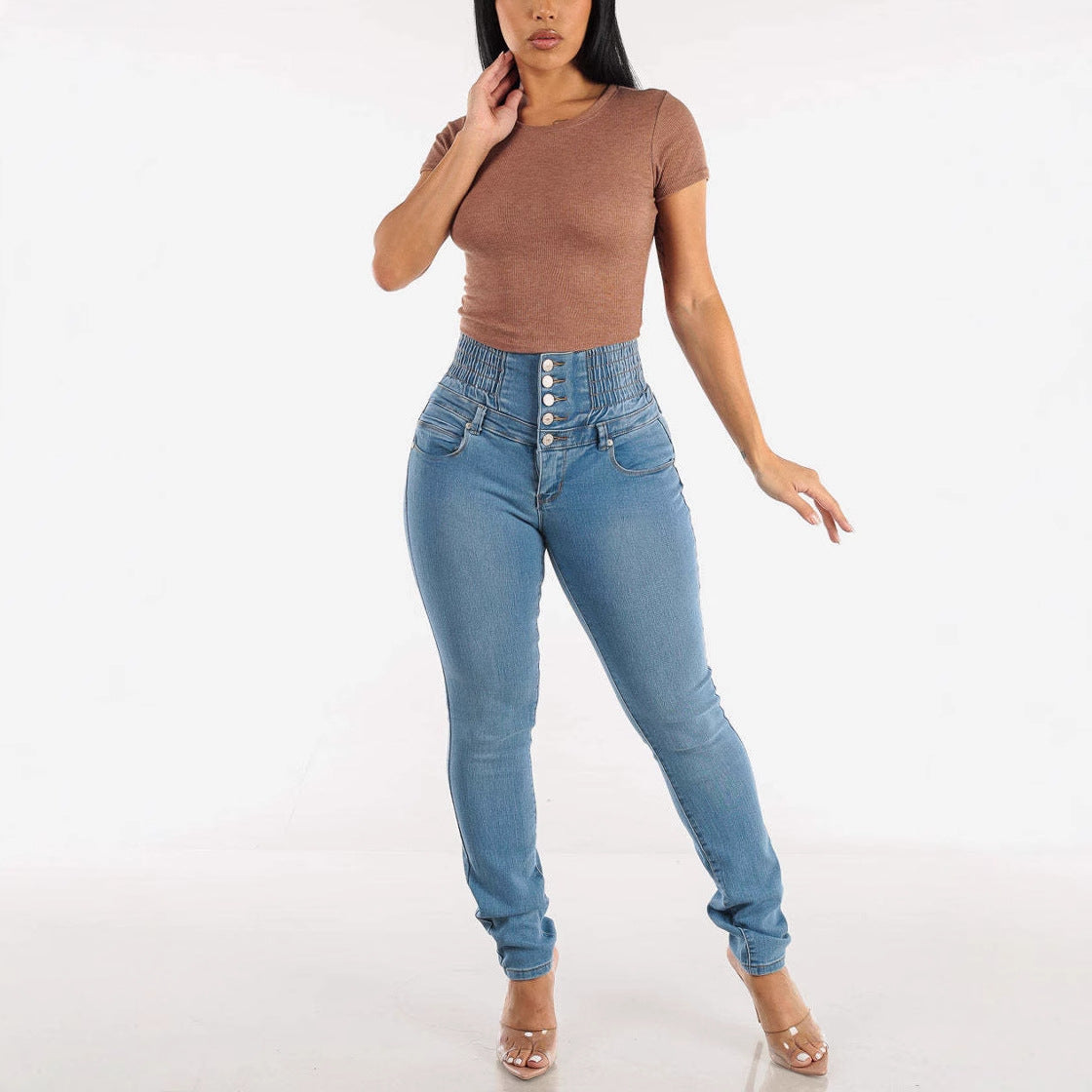 Damen High-Waist Jeans Hose Elastisch