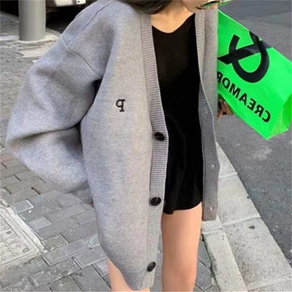 Damen Oversized Cardigan V-Ausschnitt Hochwertig Beige