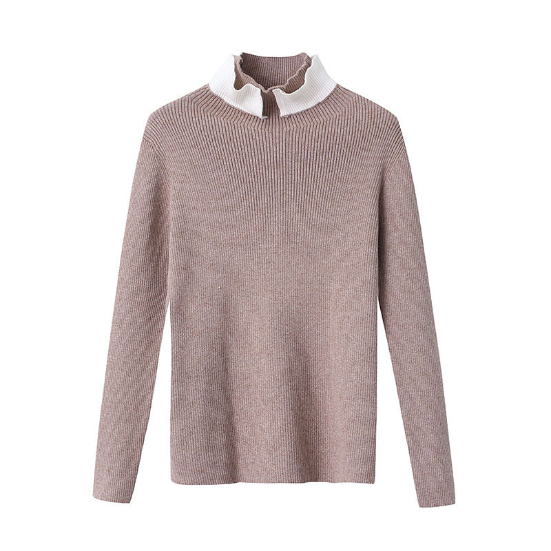 Damen Strickpullover Stehkragen Kontrastkragen Norvielle