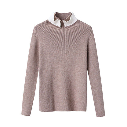 Damen Strickpullover Stehkragen Kontrastkragen Norvielle