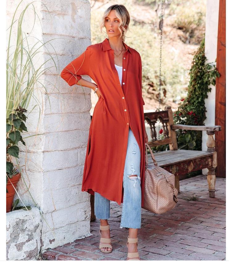 Damen Hemdblusenkleid mit Knöpfen und Seitenschlitz