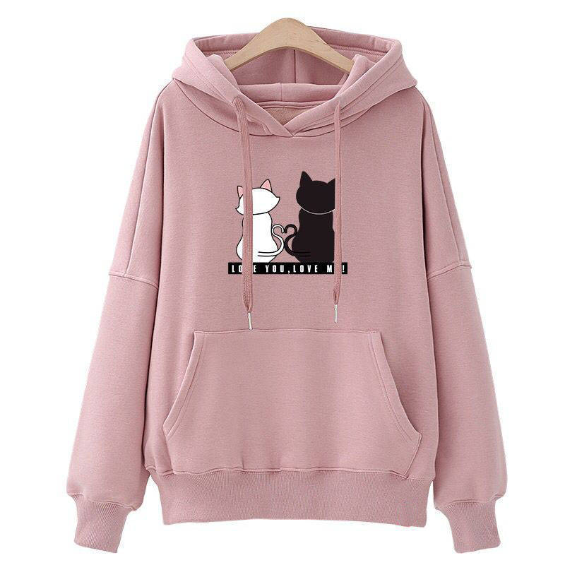 Damen Kapuzenpullover Katzenmotiv Kängurutasche Norvielle - Norvielle