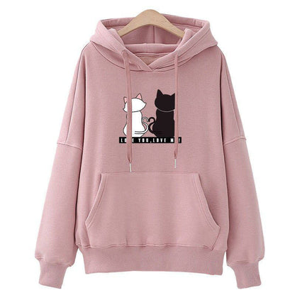 Damen Kapuzenpullover Katzenmotiv Kängurutasche Norvielle - Norvielle