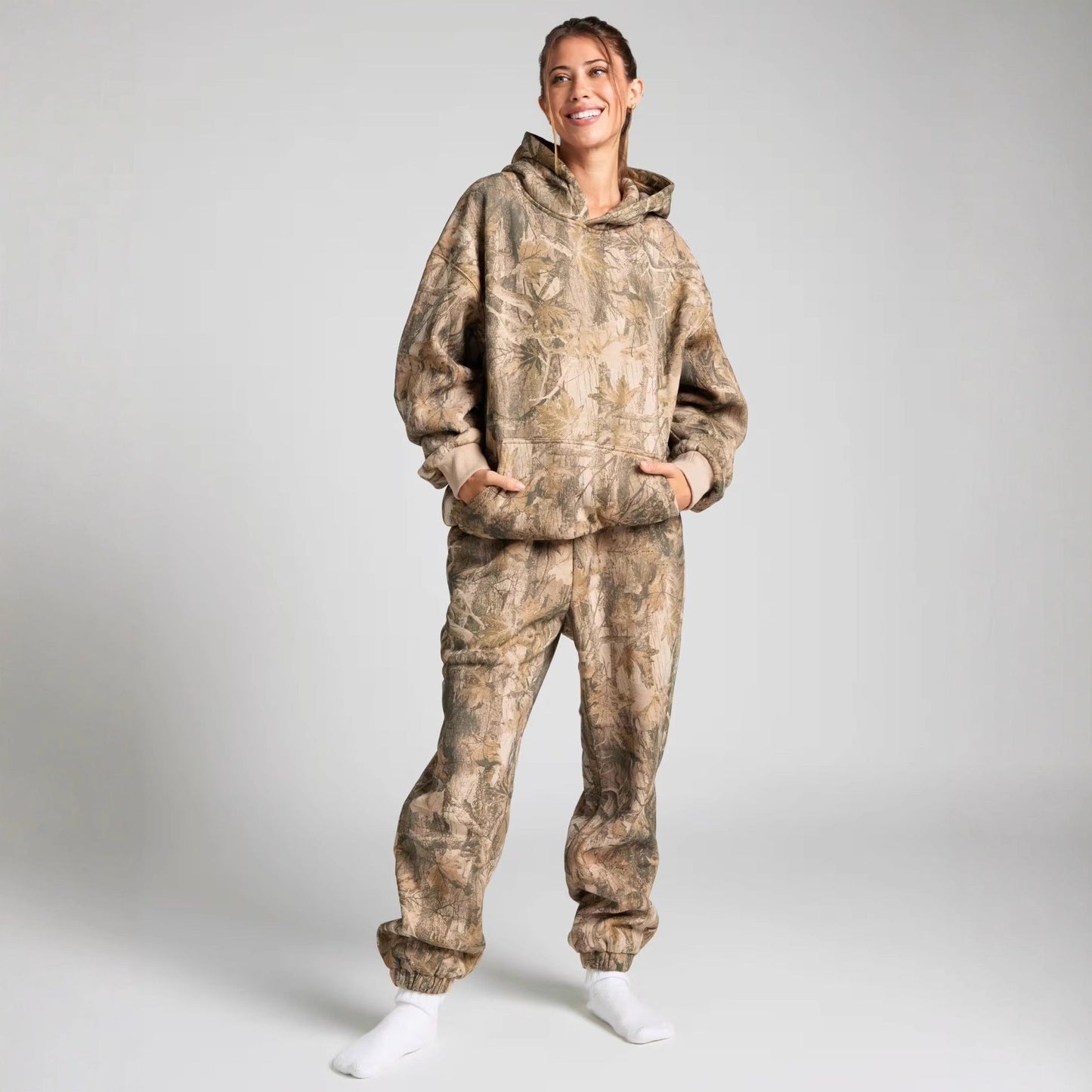 Damen Oversized Kapuzenpullover Camouflage Norvielle