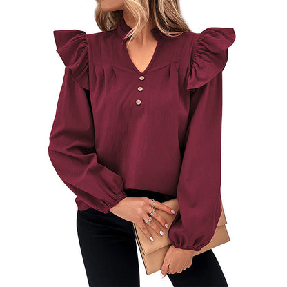 Damen Bluse Rüschenärmel Knöpfe Norvielle