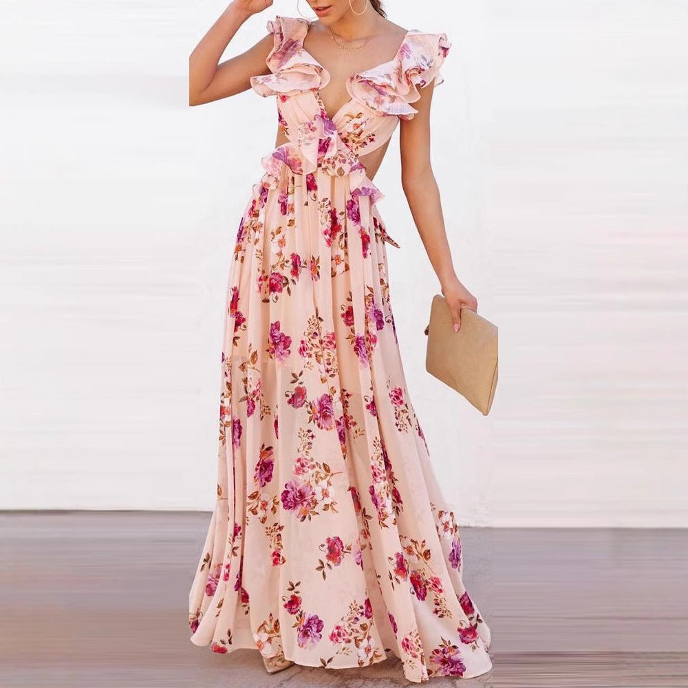 Damen Maxikleid Rüschen Floralmuster Norvielle