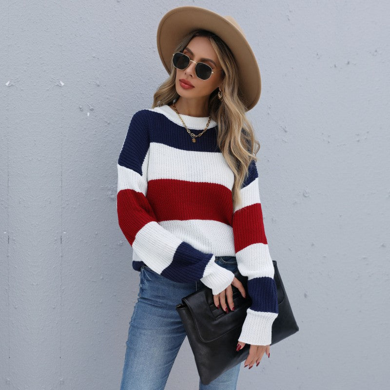 Damen Strickpullover Gestreift Weiter Schnitt