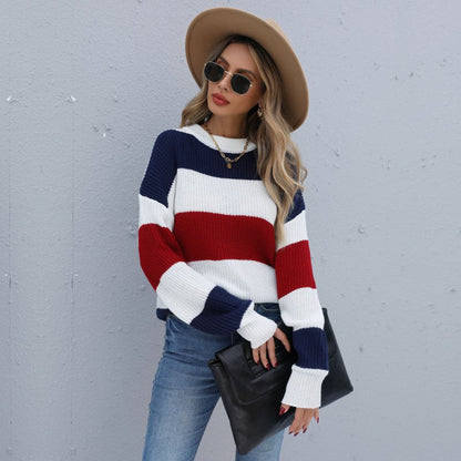 Damen Strickpullover Gestreift Weiter Schnitt