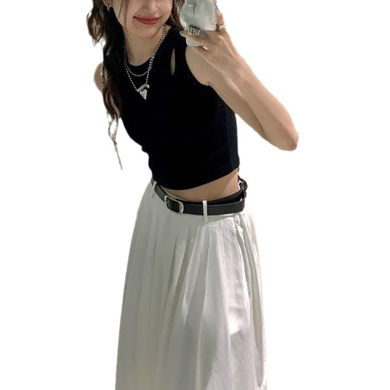 Damen Crop- Elastischer Bund Asymmetrischer Ausschnitt
