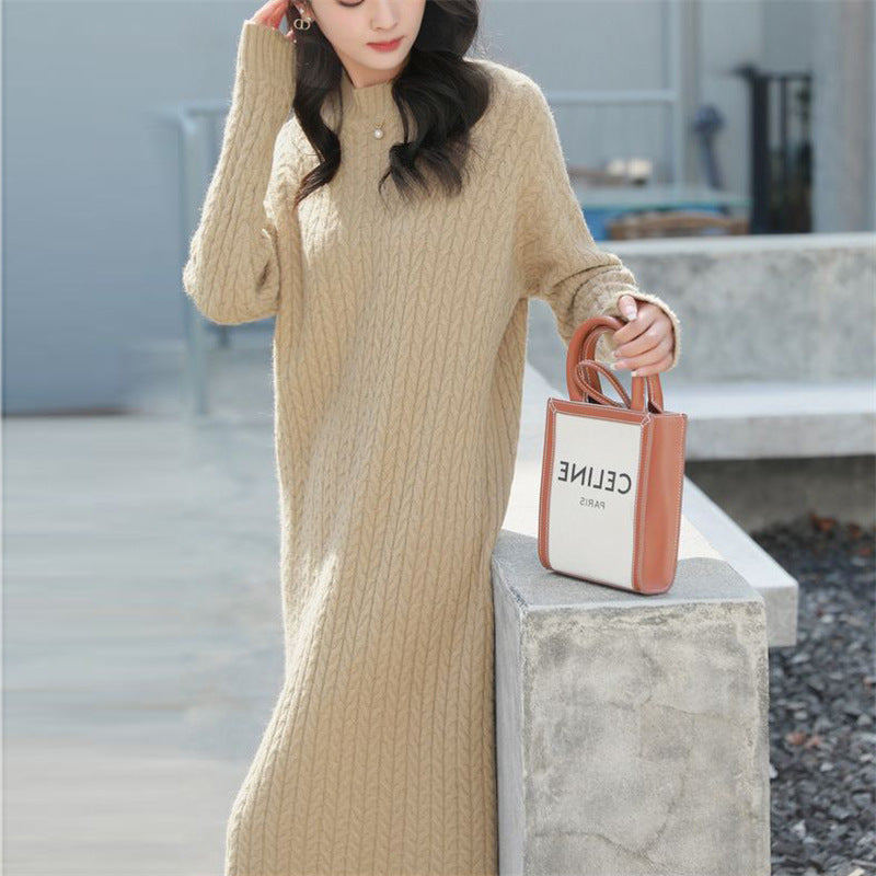 Damen Strickkleid Lässig Strukturiertes Muster Beige
