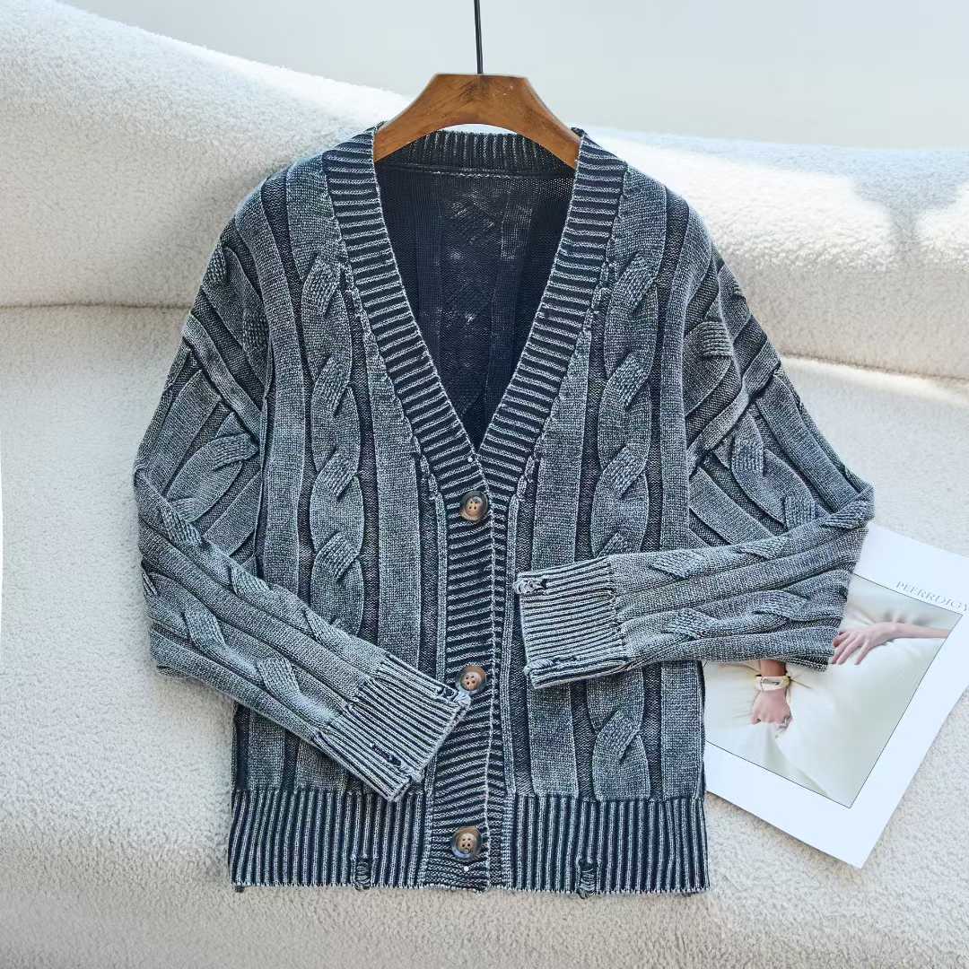 Damen Grobstrickjacke V-Ausschnitt Dekorative Knöpfe Norvielle