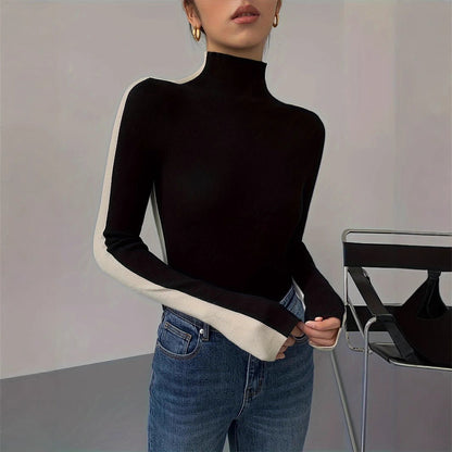 Damen Rollkragenpullover Kontrastärmel Norvielle
