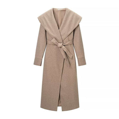 Damen Eleganter Mantel Breiter Revers Taillengürtel Norvielle