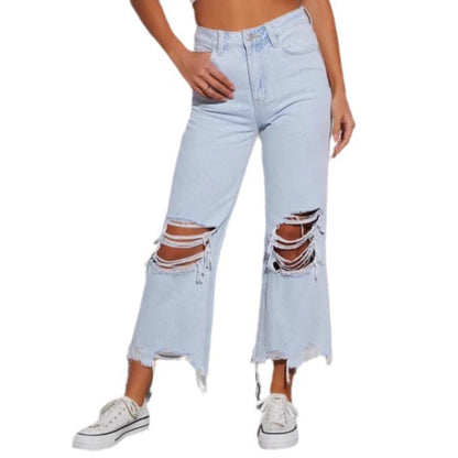 Damen Destroyed Jeans Weites Bein Rissig Norvielle