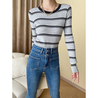 Damen Langarmshirt Streifenmuster Rippstruktur Norvielle