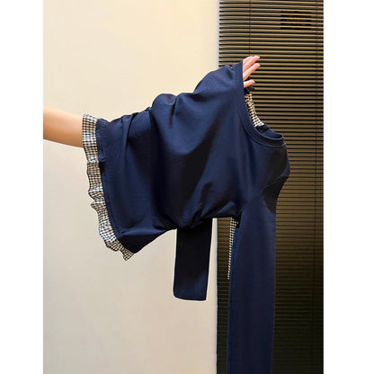 Damen Langarmshirt Asymmetrischer Rüschenrand Dekoratives Rückenteil