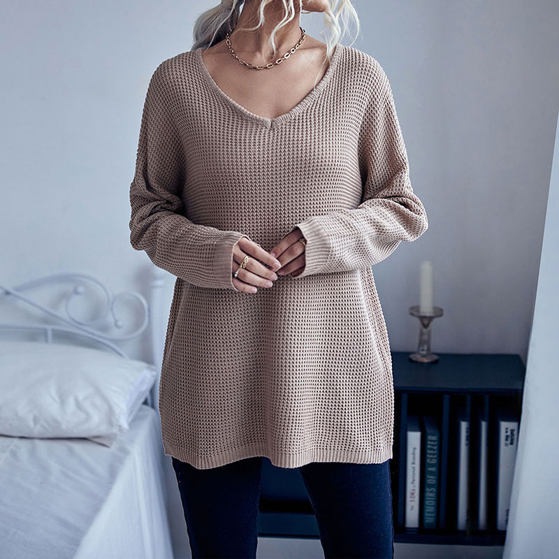Damen Strickpullover Weiches Waffelmuster Beige - Norvielle