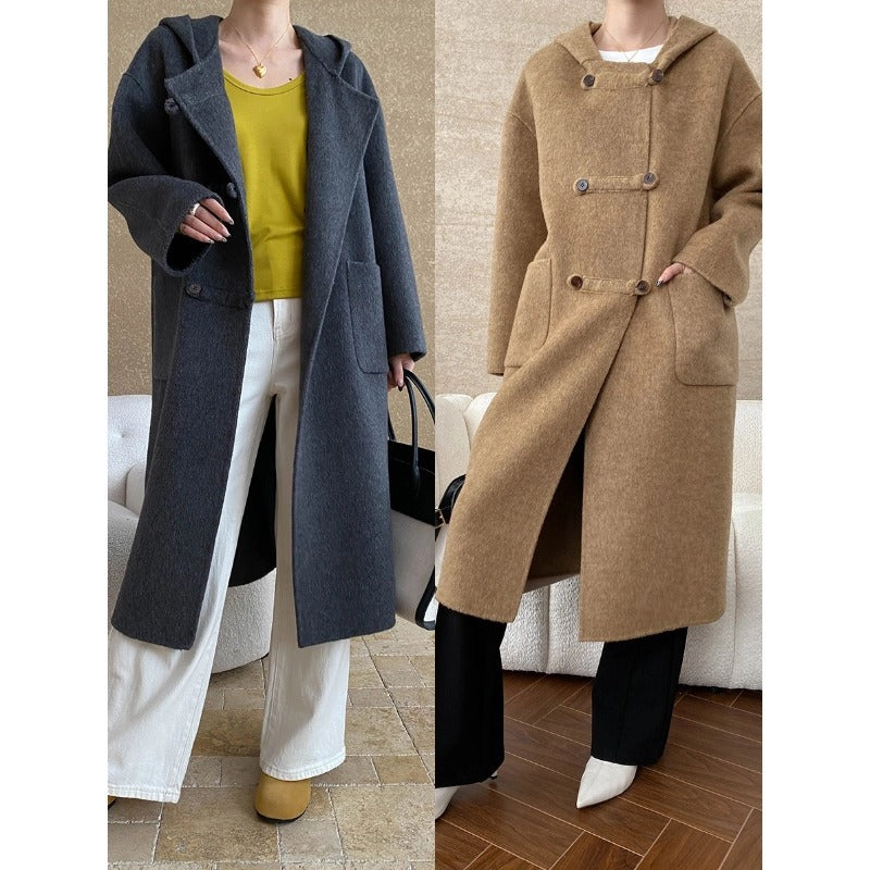 Damen Wollmantel mit Kapuze und Taschen Norvielle