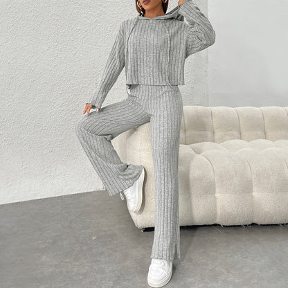 Damen Strick-Set Hoodie weite Bein Norvielle