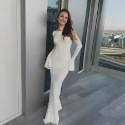 Damen Langkleid Figurbetont Muschel-Design Ärmelabschluss Elegant