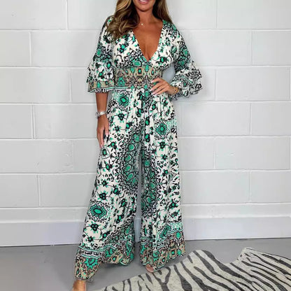 Damen Jumpsuit Floralmuster Weite Ärmel Norvielle