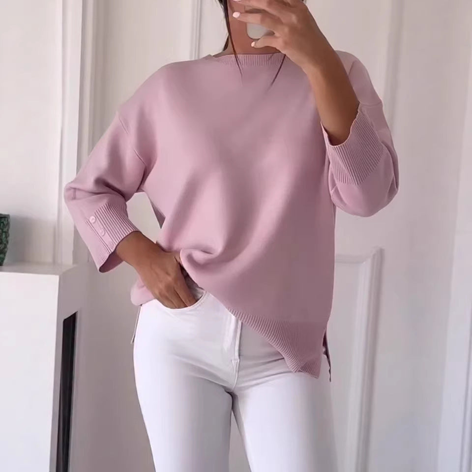 Damen Oversized Pullover Asymmetrisch Knopf Norvielle - Norvielle