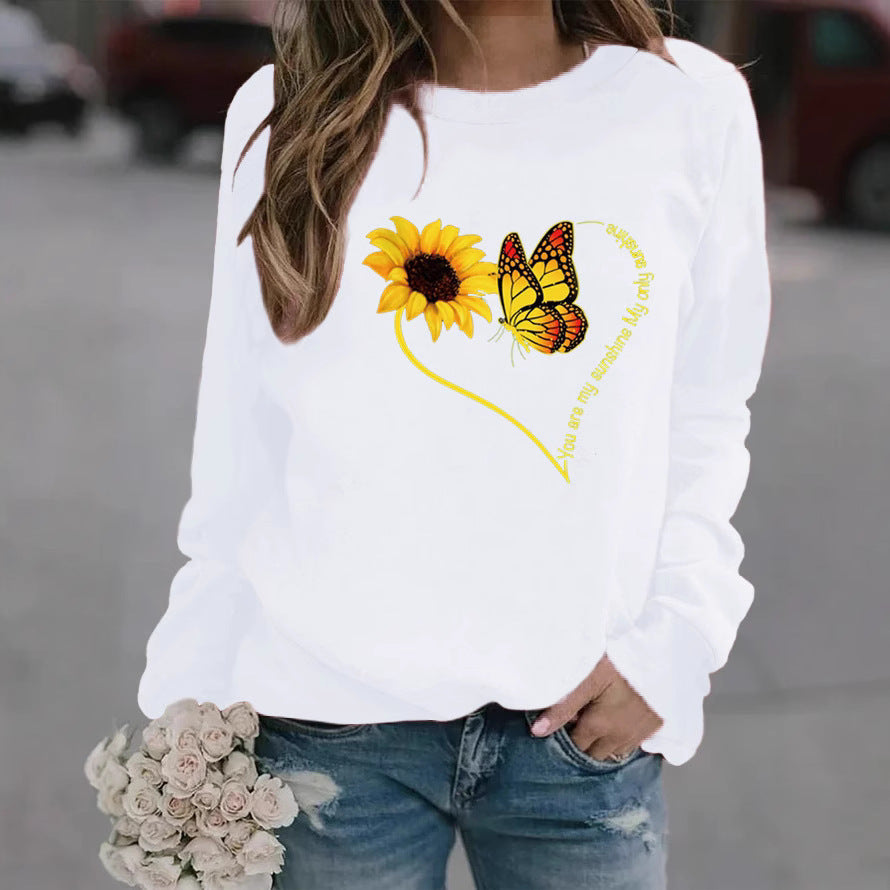 Damen Sweatshirt Grafisches Motiv Schmetterling Sonnenblume Norvielle