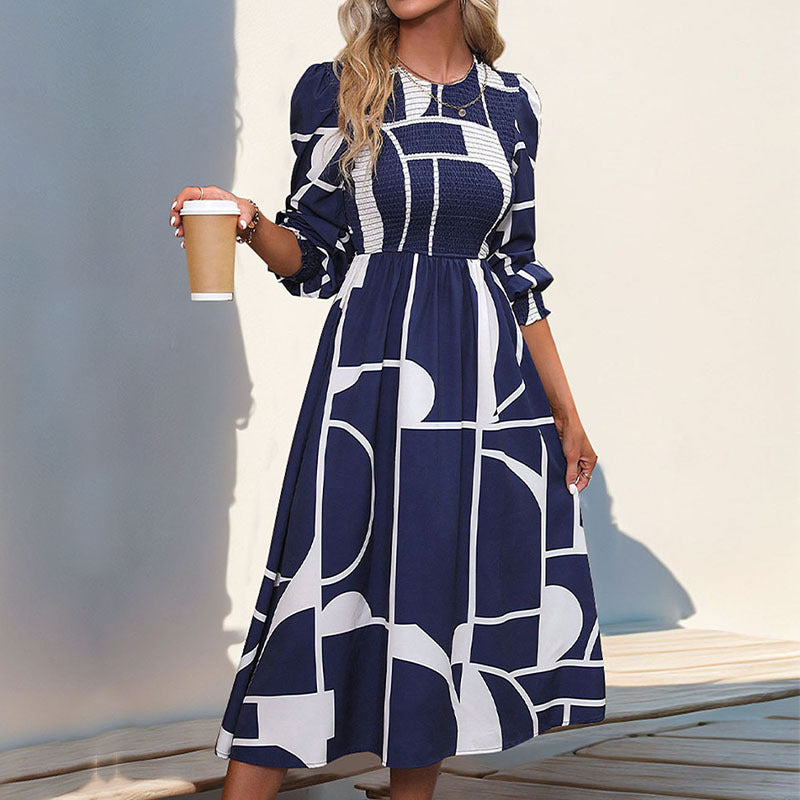 Damen Midi-Kleid Geometrisches Muster Eleganter Schnitt