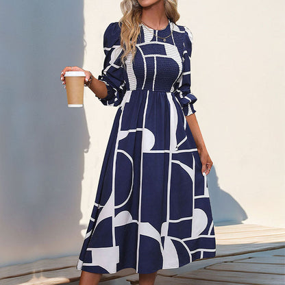 Damen Midi-Kleid Geometrisches Muster Eleganter Schnitt
