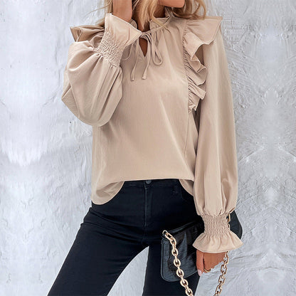 Damen Bluse Rüschendetails Schleifen Ausschnitt Norvielle