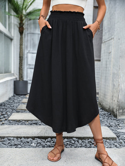 Damen Midirock Elastischer Bund Praktische Seitentaschen Schwarz - Norvielle