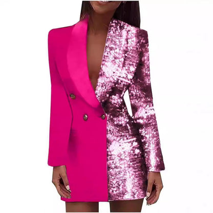 Damen Blazer-Kleid Schimmernd V-Ausschnitt