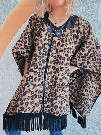 Damen Poncho mit Fransen Tierprint Norvielle