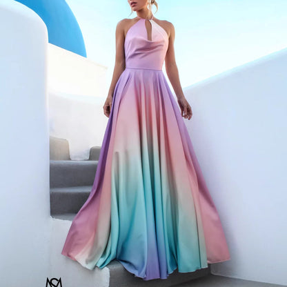 Damen Abendkleid Halterneck Ombre Effekt - Norvielle