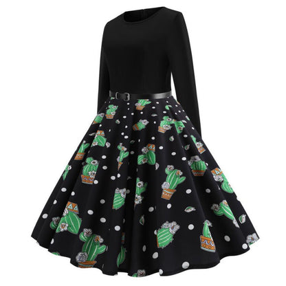 Damen Swingkleid Florales Kaktusdesign Ausgestellter Rock Norvielle