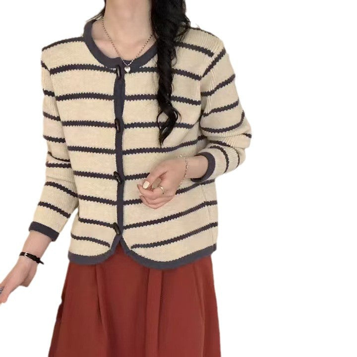 Damen Strickjacke Maritimes Streifenmuster Große Knöpfe Norvielle
