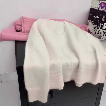 Damen Pullover V-Ausschnitt Rippstruktur Lässig Beige