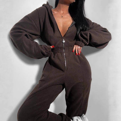 Damen Fleece-Overall mit Reißverschluss und Kapuze