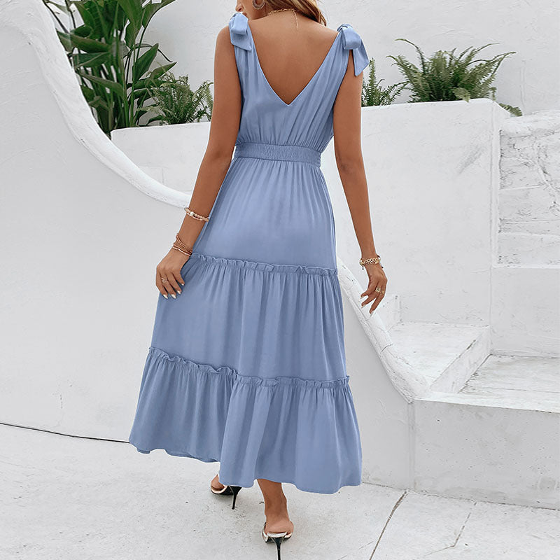 Damen Maxikleid V-Ausschnitt Volant Norvielle